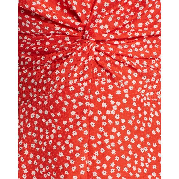 Rebecca Taylor Malia Twist Front Floral Silk Midi Dress Women's 4 Red Garden - Picture 5 of 16